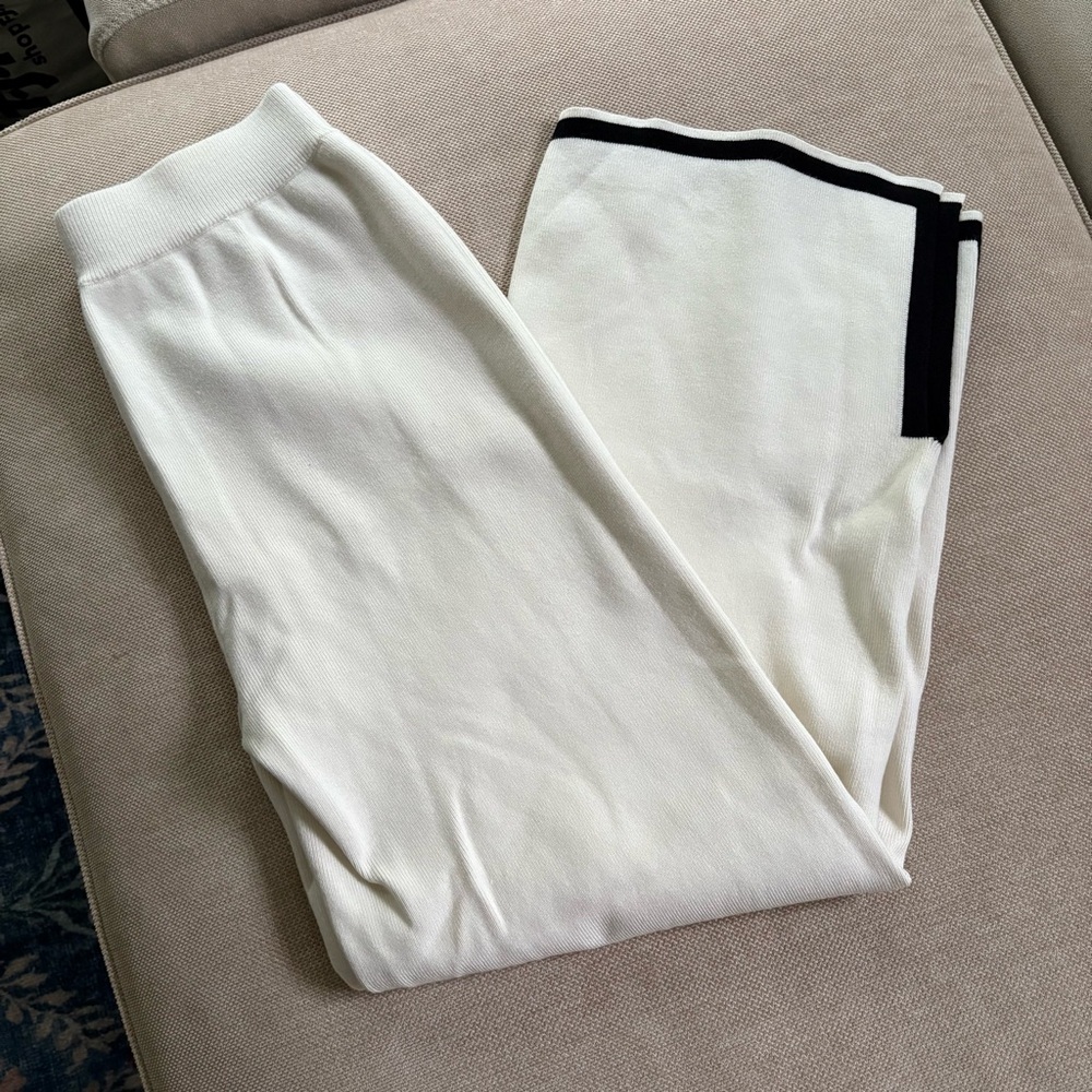 White Sweater Pants with Black Trim
